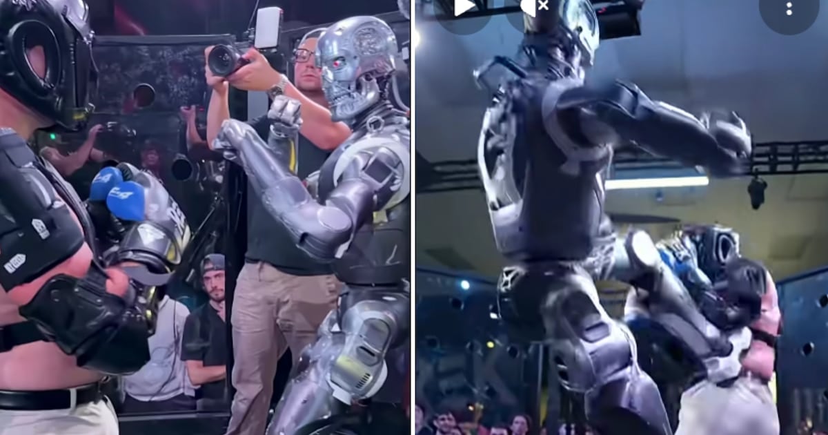 El influencer que se subió a una jaula con robots y terminó con la mano rota en San Francisco
